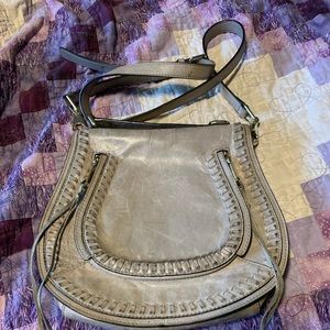 Rebecca Minkoff grey saddle bag with gold hardware